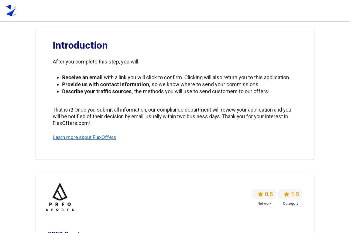 PRFO Sports affiliate program signup page