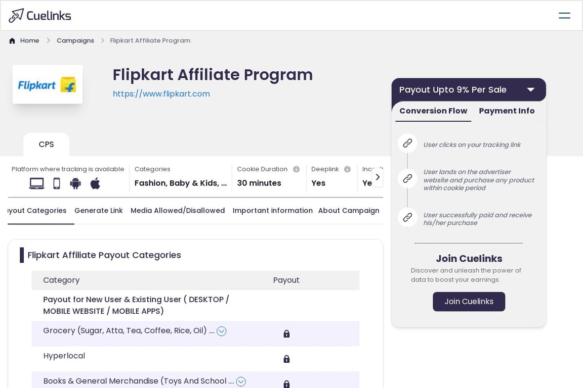 Flipkart affiliate program signup page