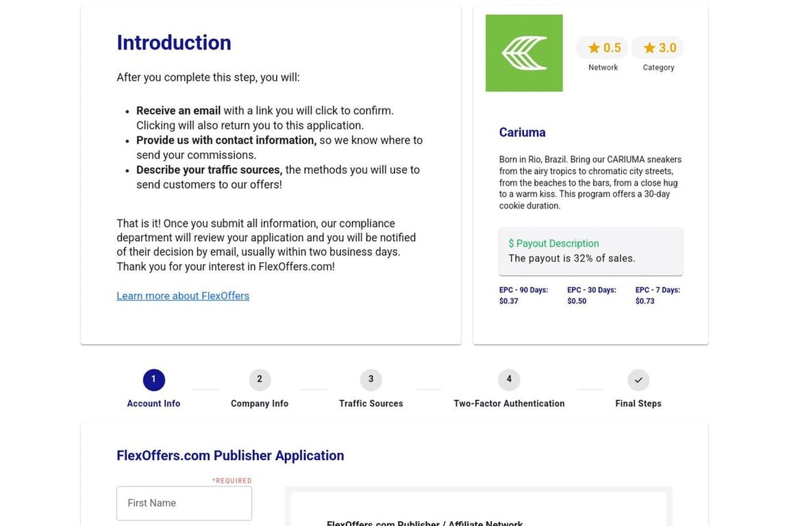 Cariuma affiliate program signup page