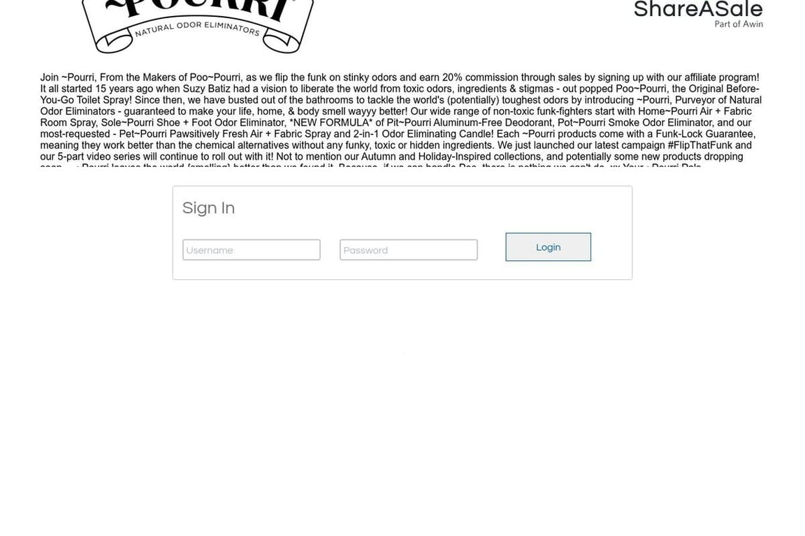 Poo-Pourri affiliate program signup page