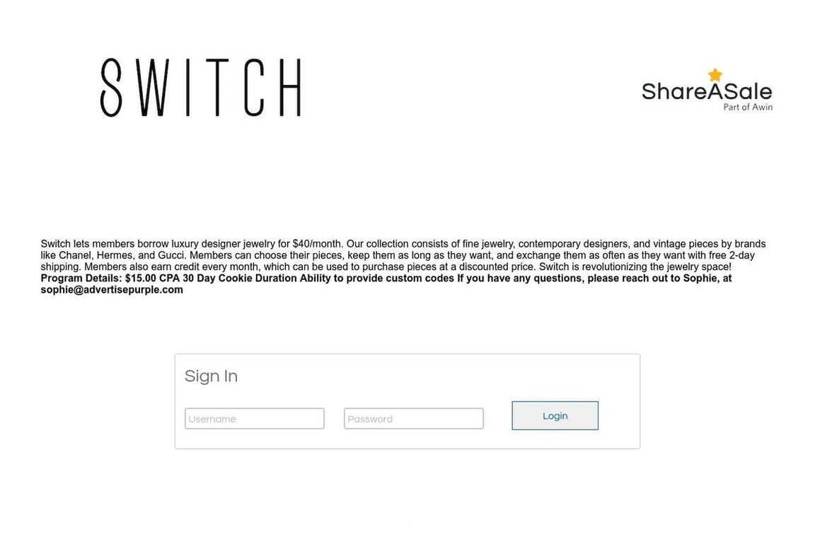 Switch affiliate program signup page