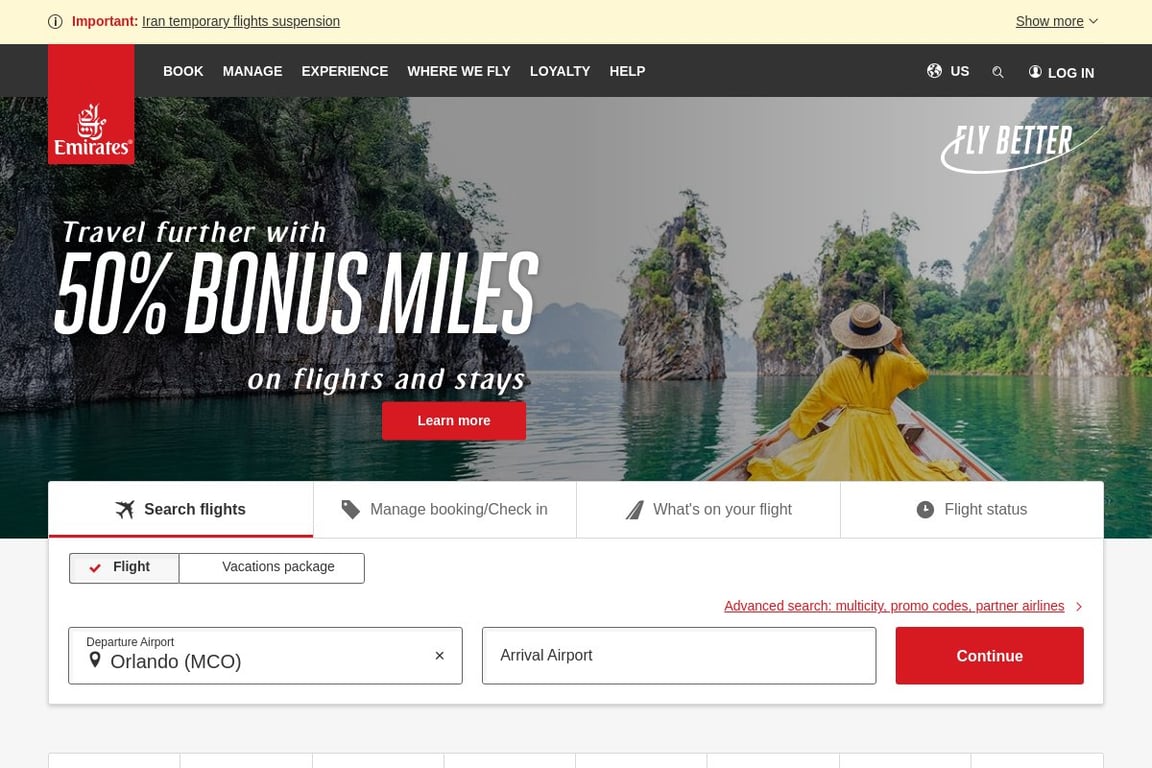 Emirates homepage