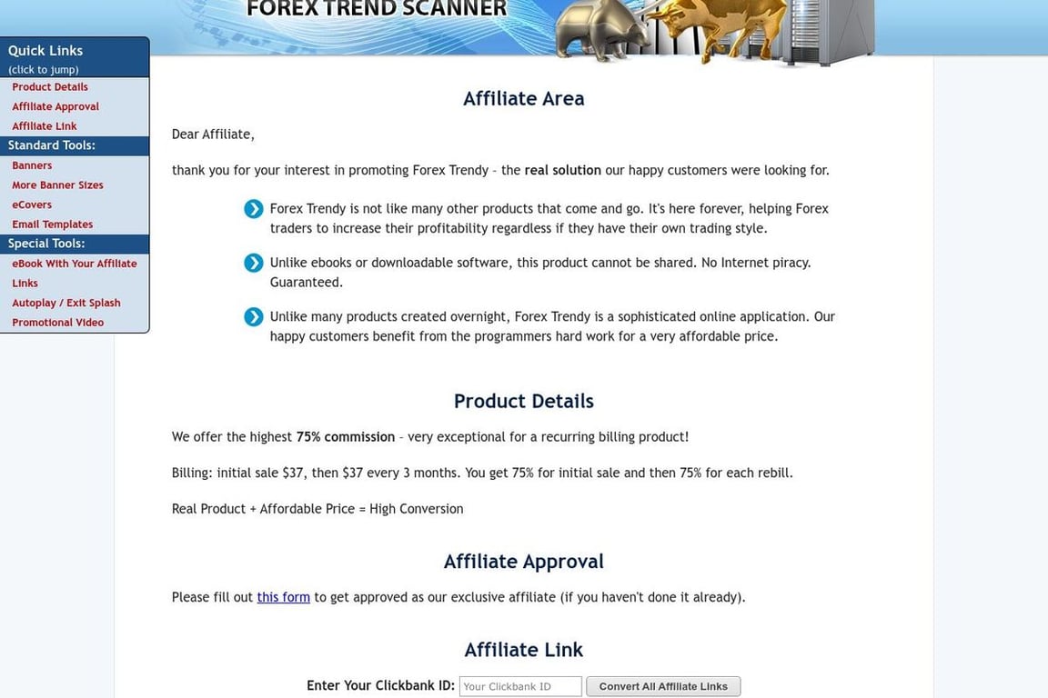 Forex Trendy affiliate program signup page