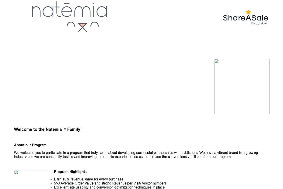 Natemia affiliate program signup page