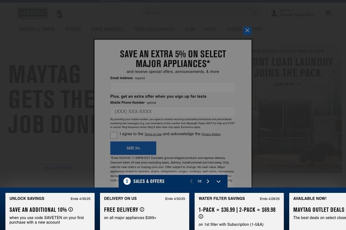 Maytag homepage