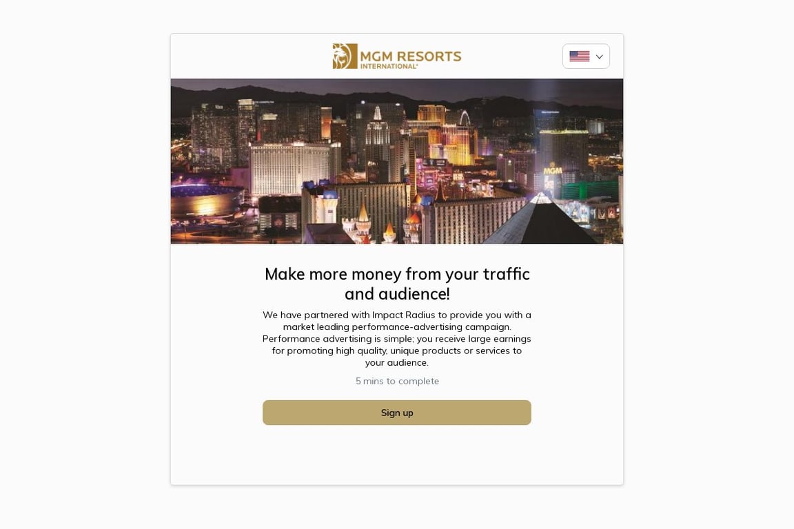 Vdara Hotel & Spa affiliate program signup page
