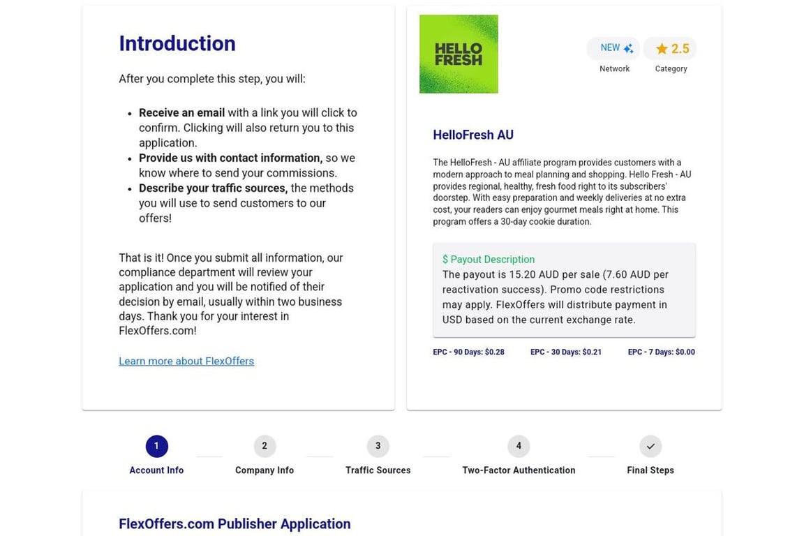 HelloFresh – AU affiliate program signup page