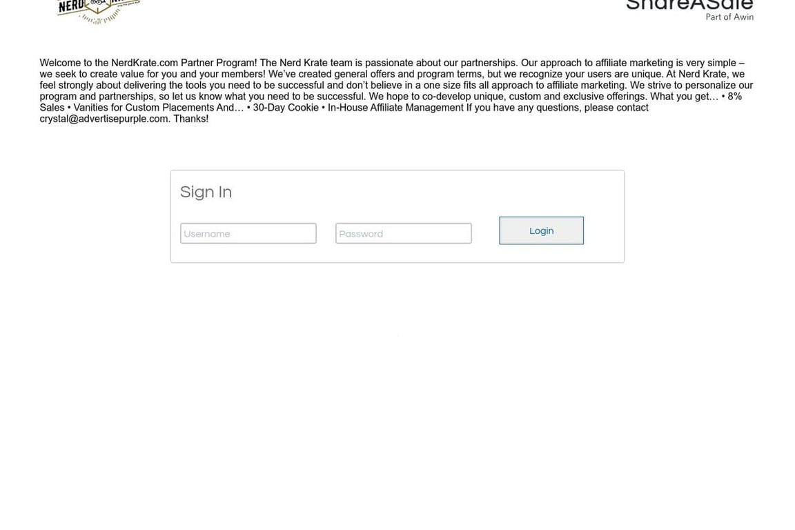 Nerd Krate affiliate program signup page