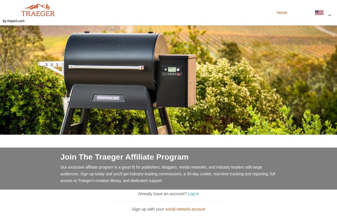 Traeger Grills affiliate program signup page