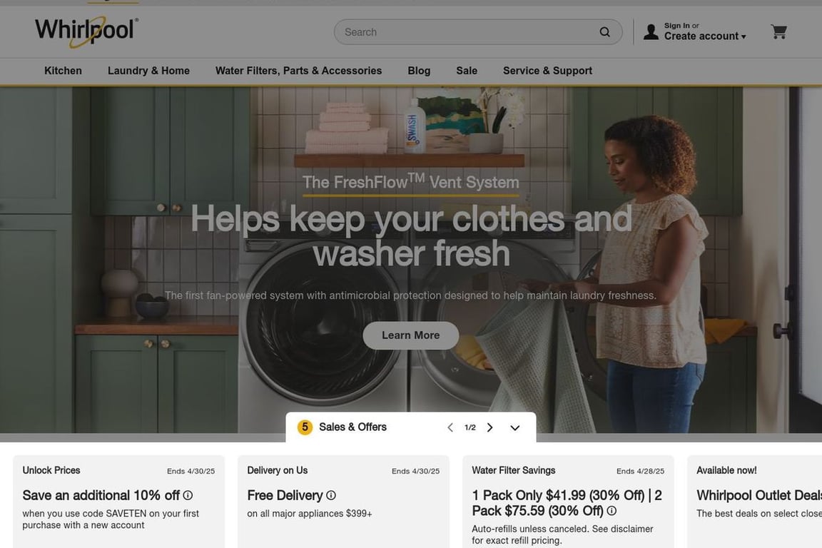 Whirlpool homepage