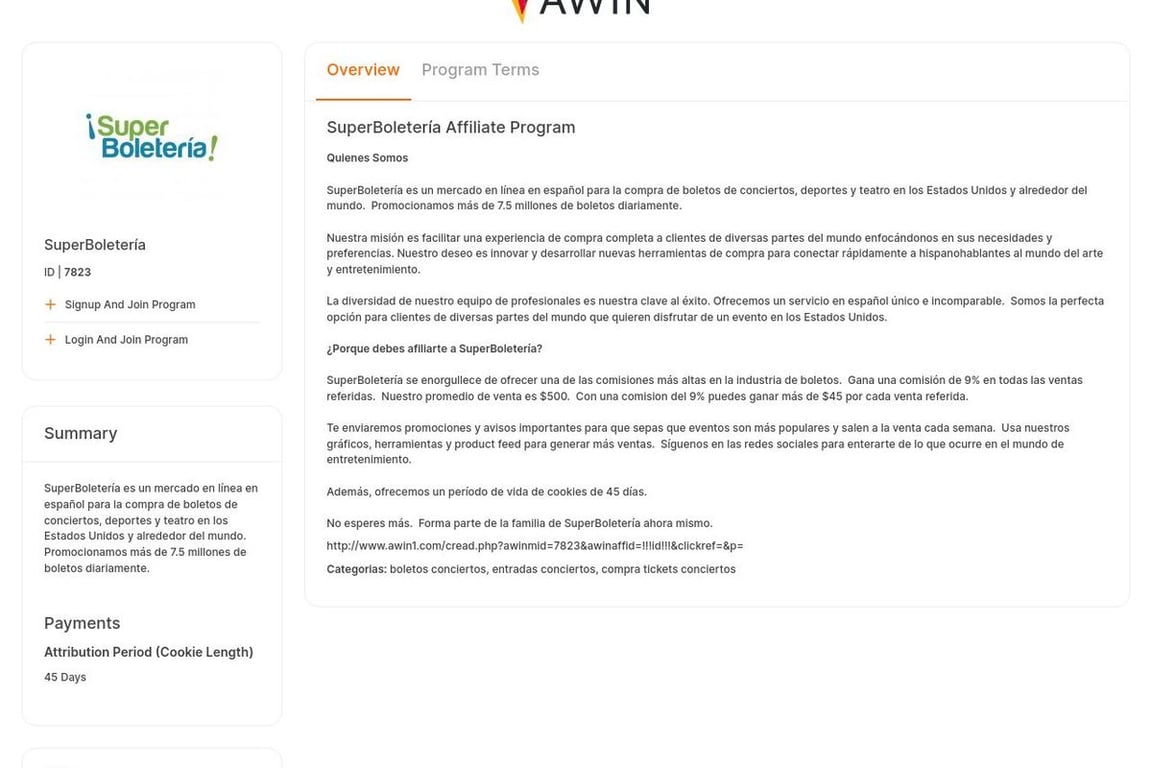 SuperBoletera affiliate program signup page
