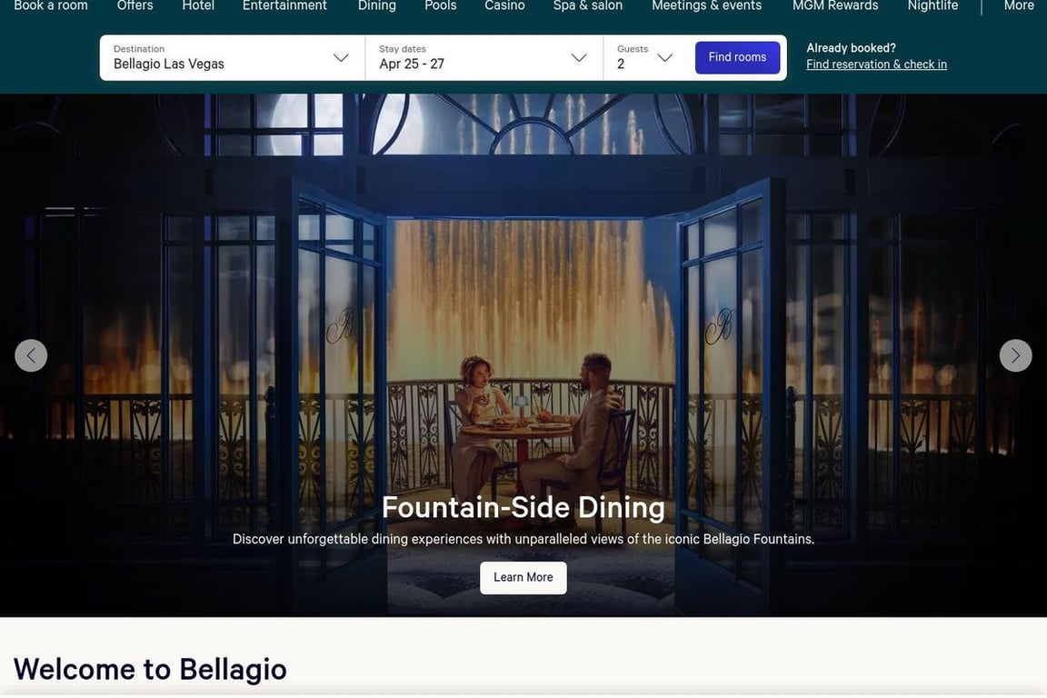 Bellagio Hotel & Casino homepage