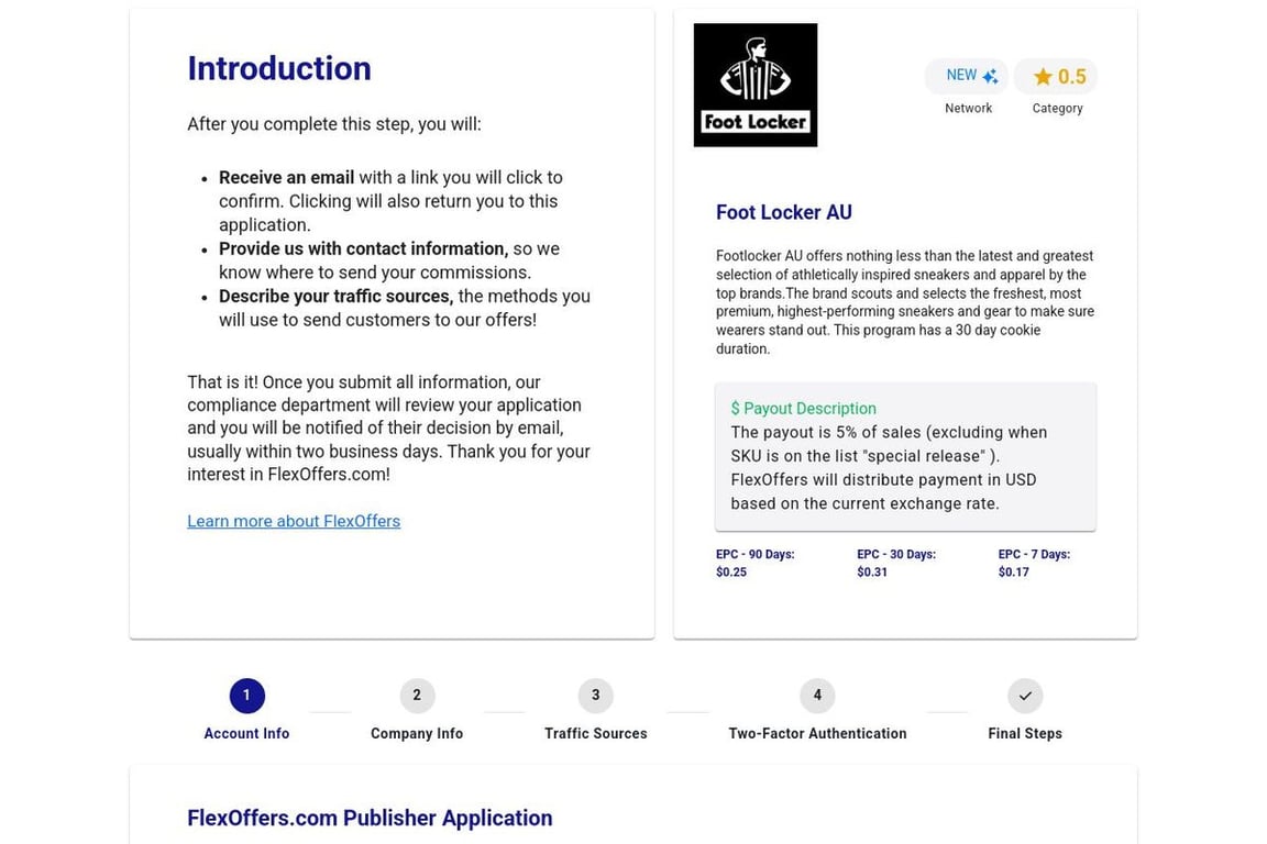 Footlocker AU affiliate program signup page