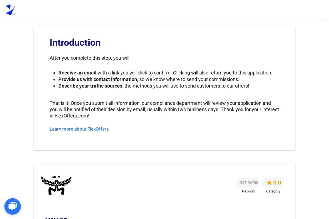 MCM DE affiliate program signup page