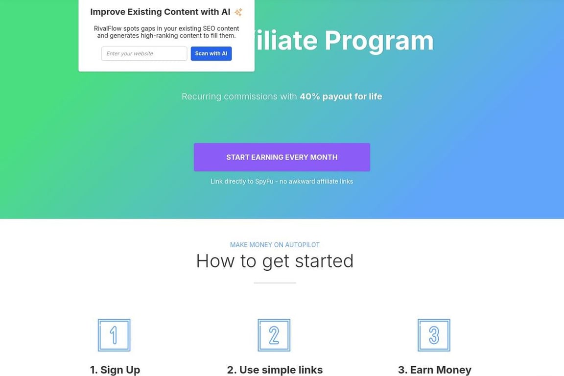 SpyFu affiliate program signup page