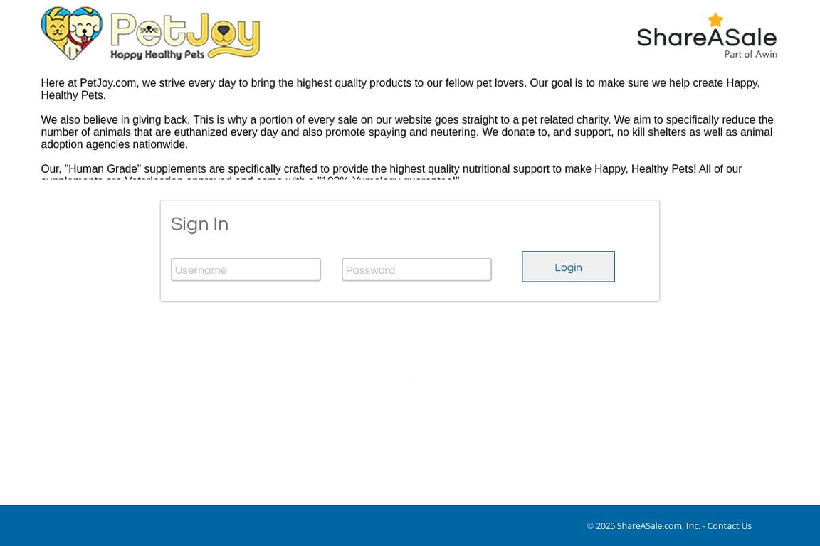 PetJoy affiliate program signup page