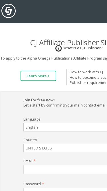 Alpha Omega Publications affiliate program signup page