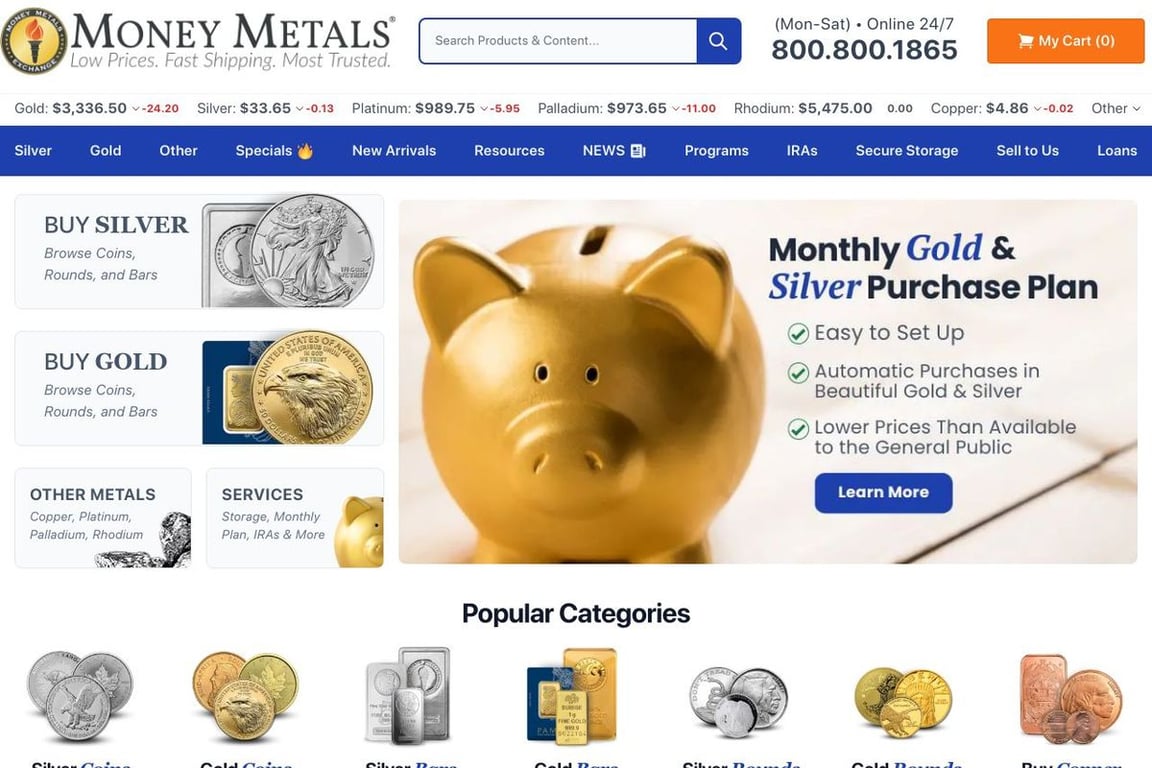 Money Metals Exchange homepage