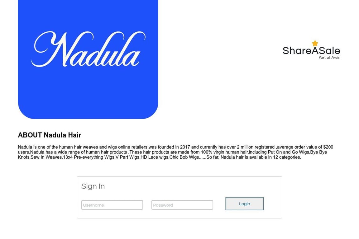 Nadula Hair Company affiliate program signup page