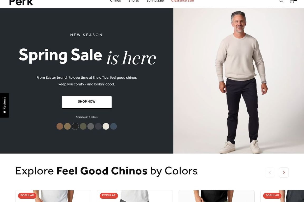 Perk Clothing homepage