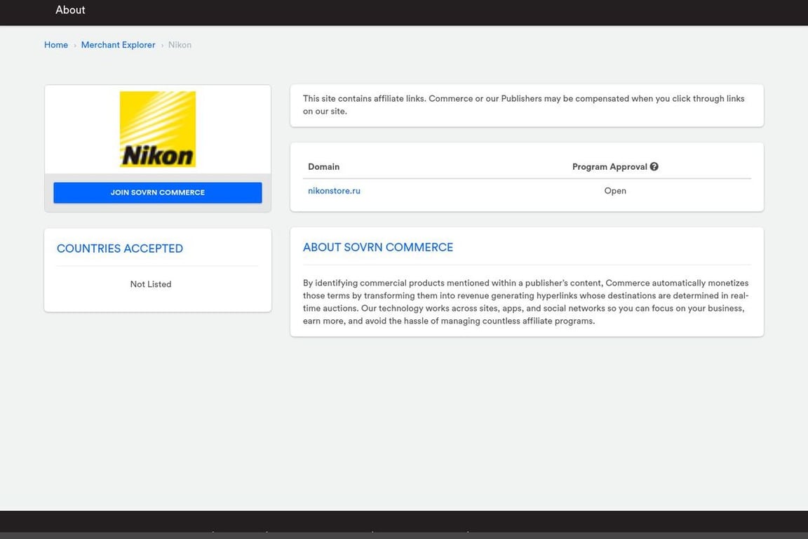 Nikon affiliate program signup page