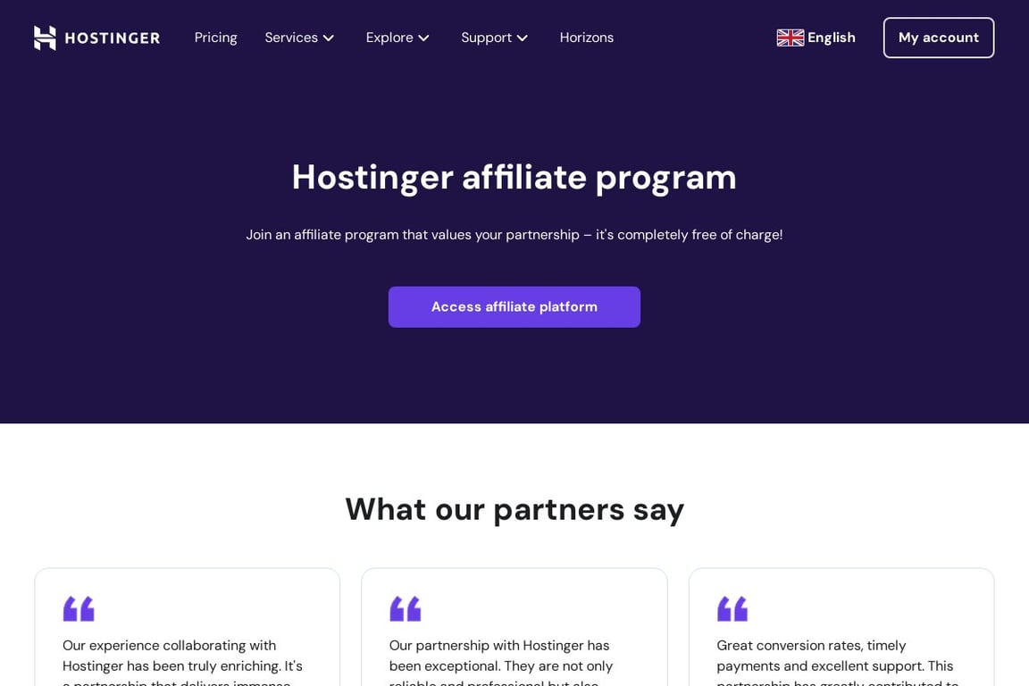 Hostinger (UK) affiliate program signup page