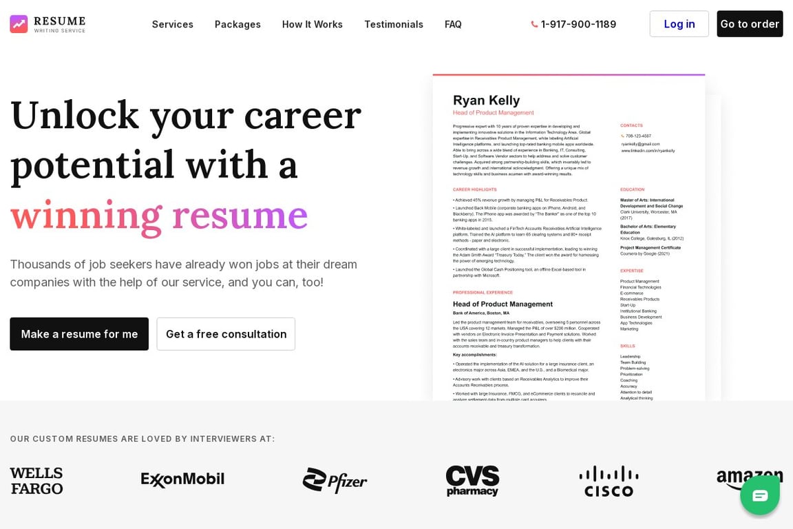 Resume Writing Service homepage