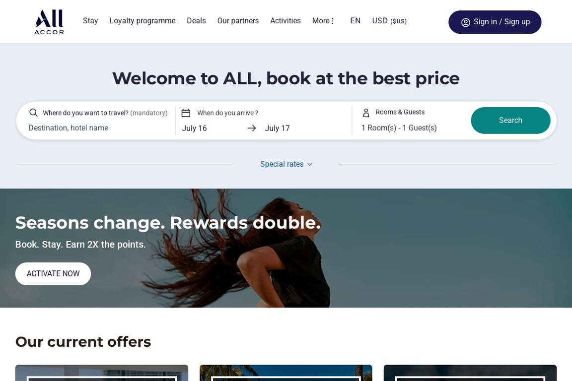 Accorhotels.com US & Canada homepage
