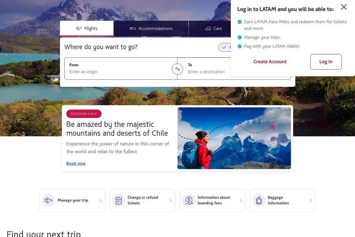 LAN Airlines homepage