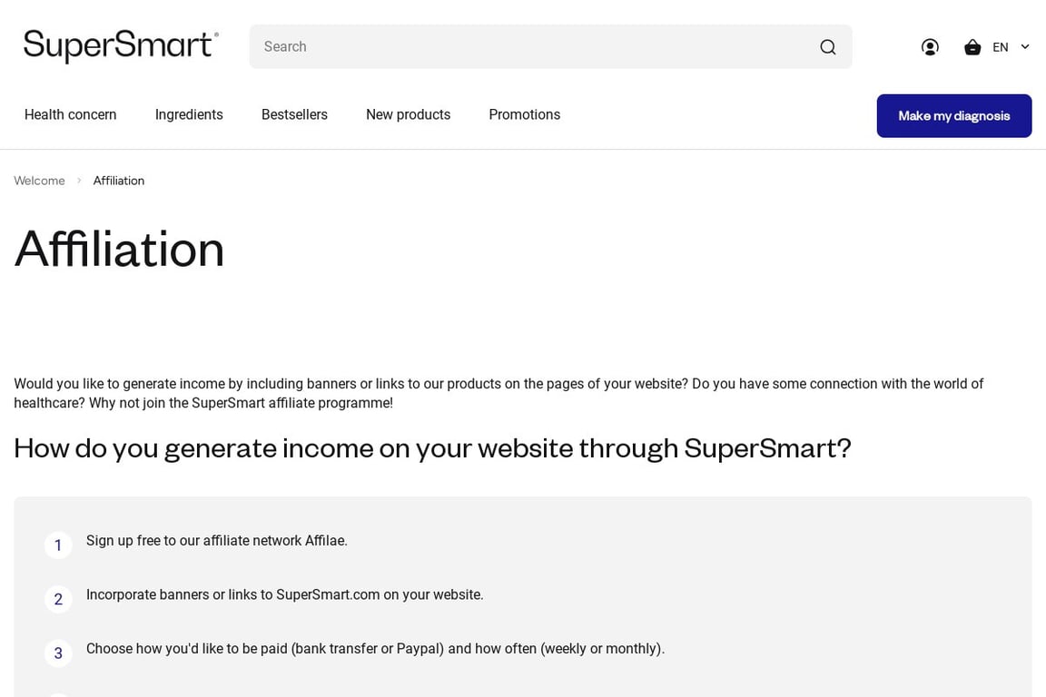 SuperSmart UK affiliate program signup page