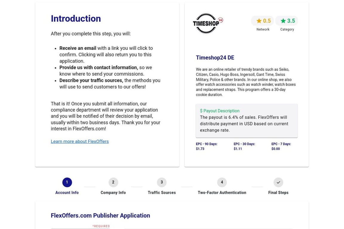 Timeshop24 DE affiliate program signup page