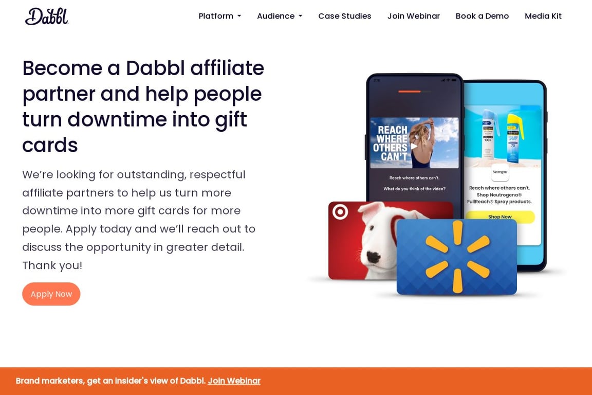 Dabbl affiliate program signup page
