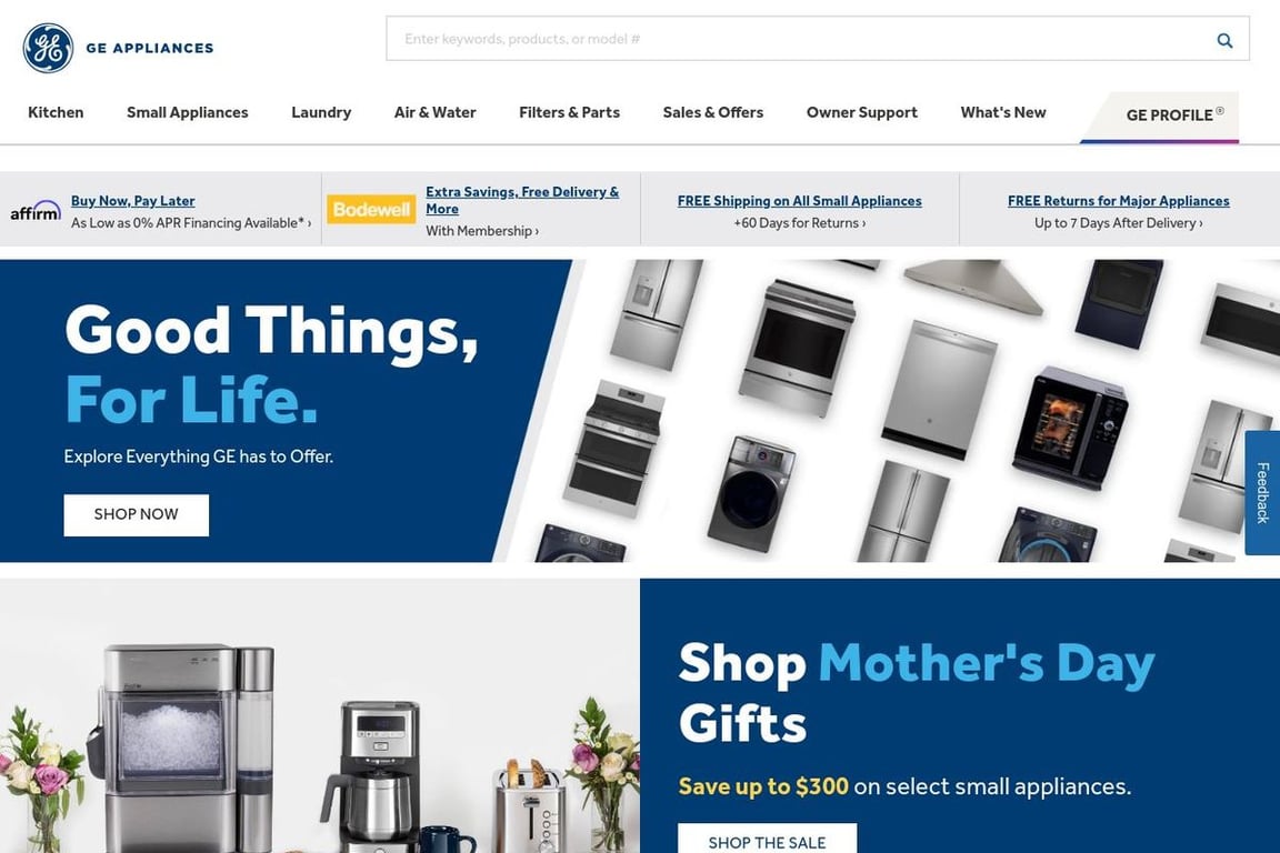 GE Appliance Parts homepage