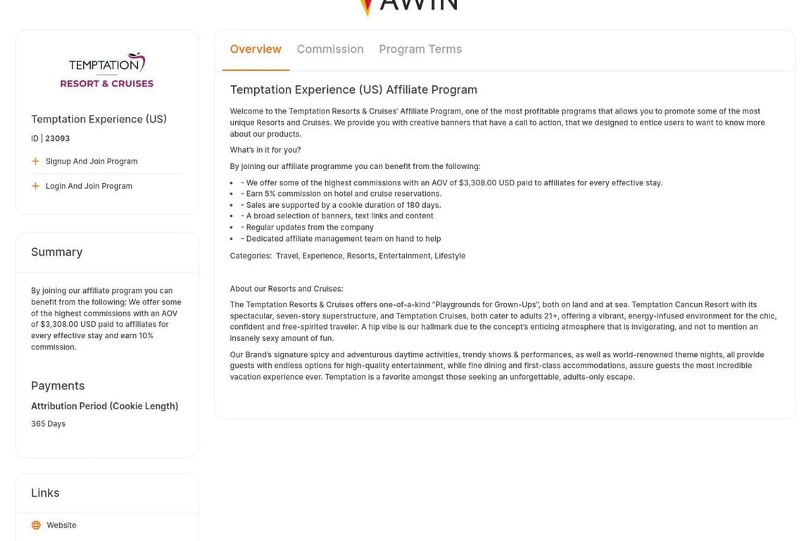 Original Group-Temptation affiliate program signup page