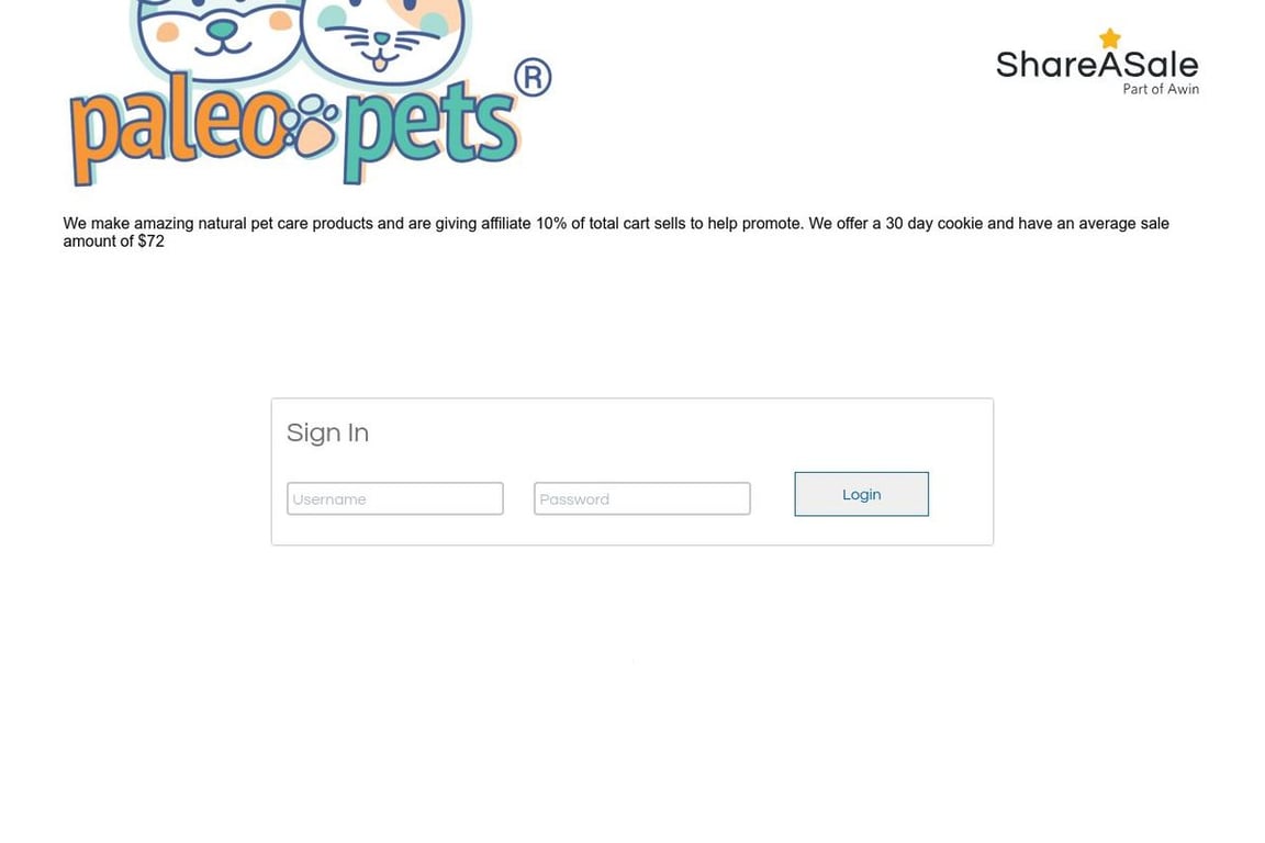 Paleo Pets affiliate program signup page