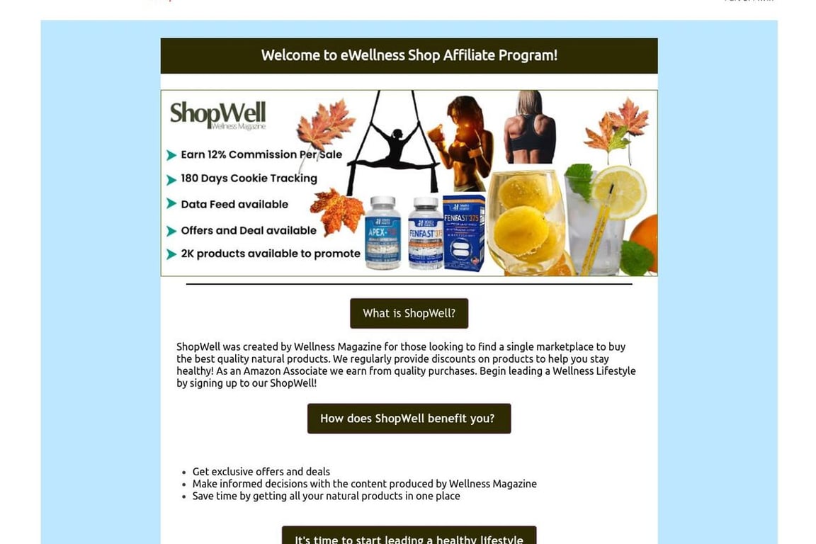ShopWell Wellness Magazine affiliate program signup page