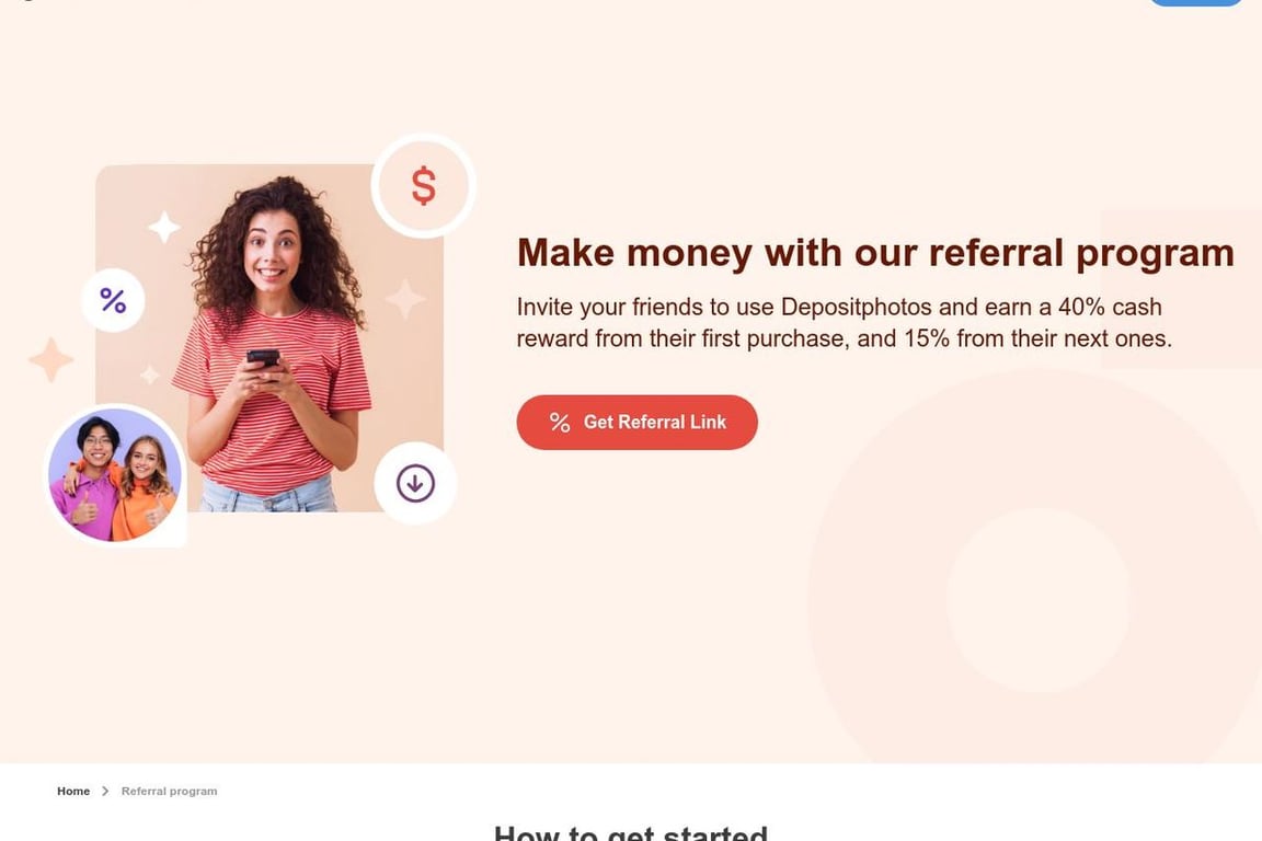 Deposit Photos affiliate program signup page