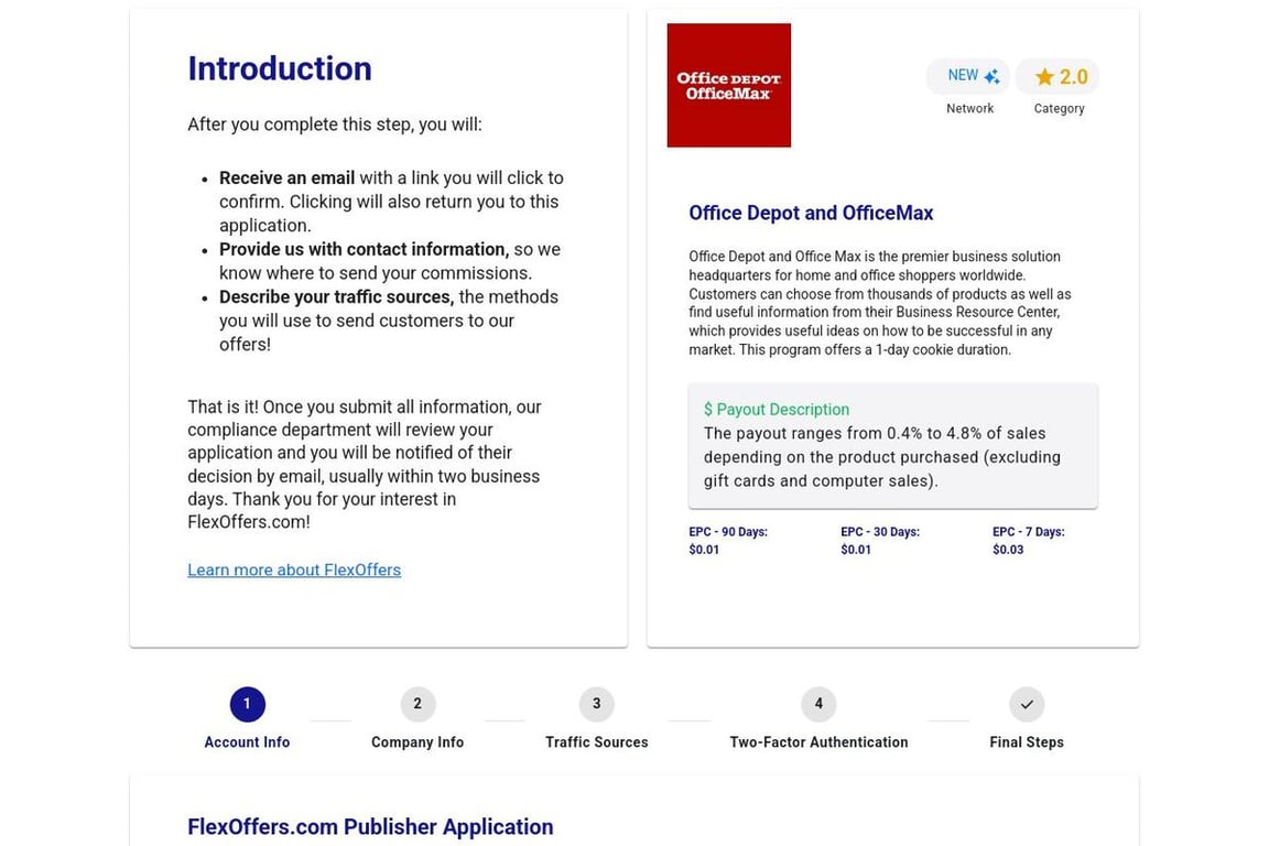 Office Depot and OfficeMax affiliate program signup page