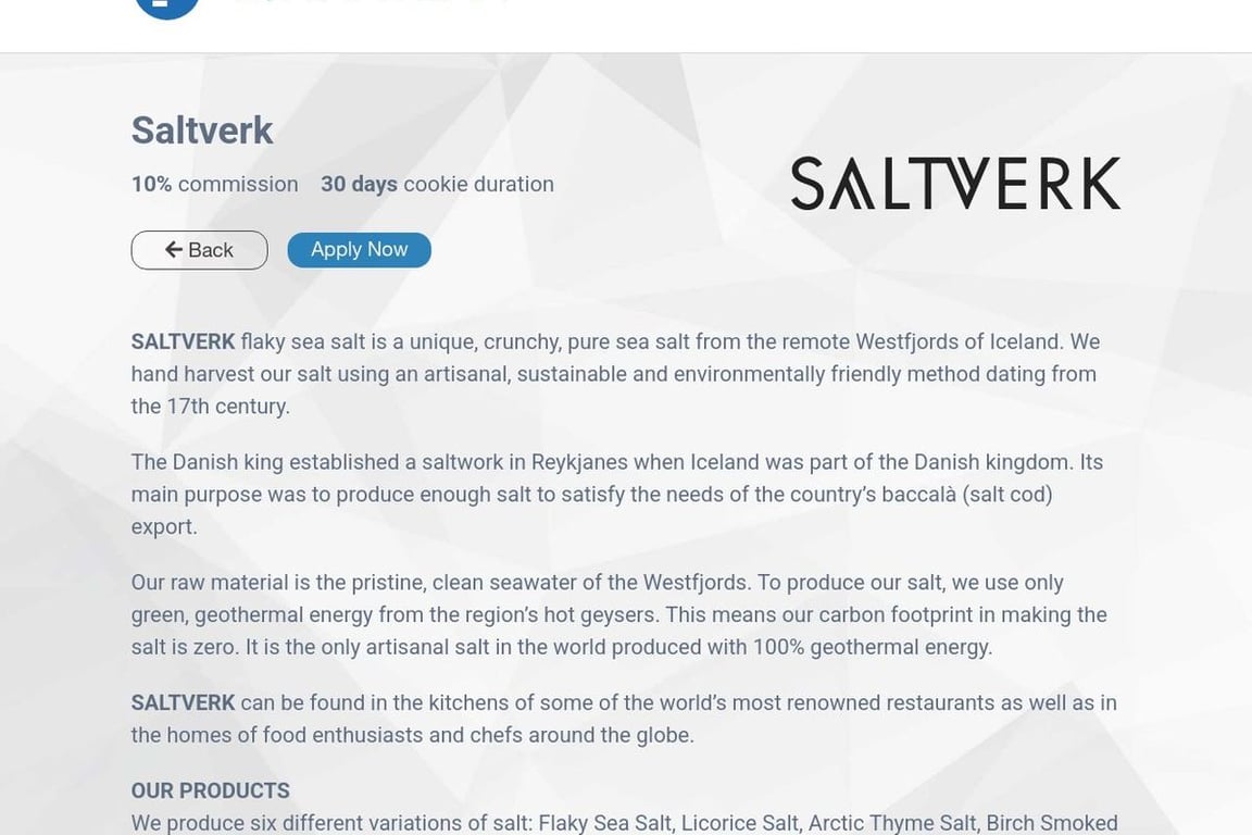 Saltverk affiliate program signup page