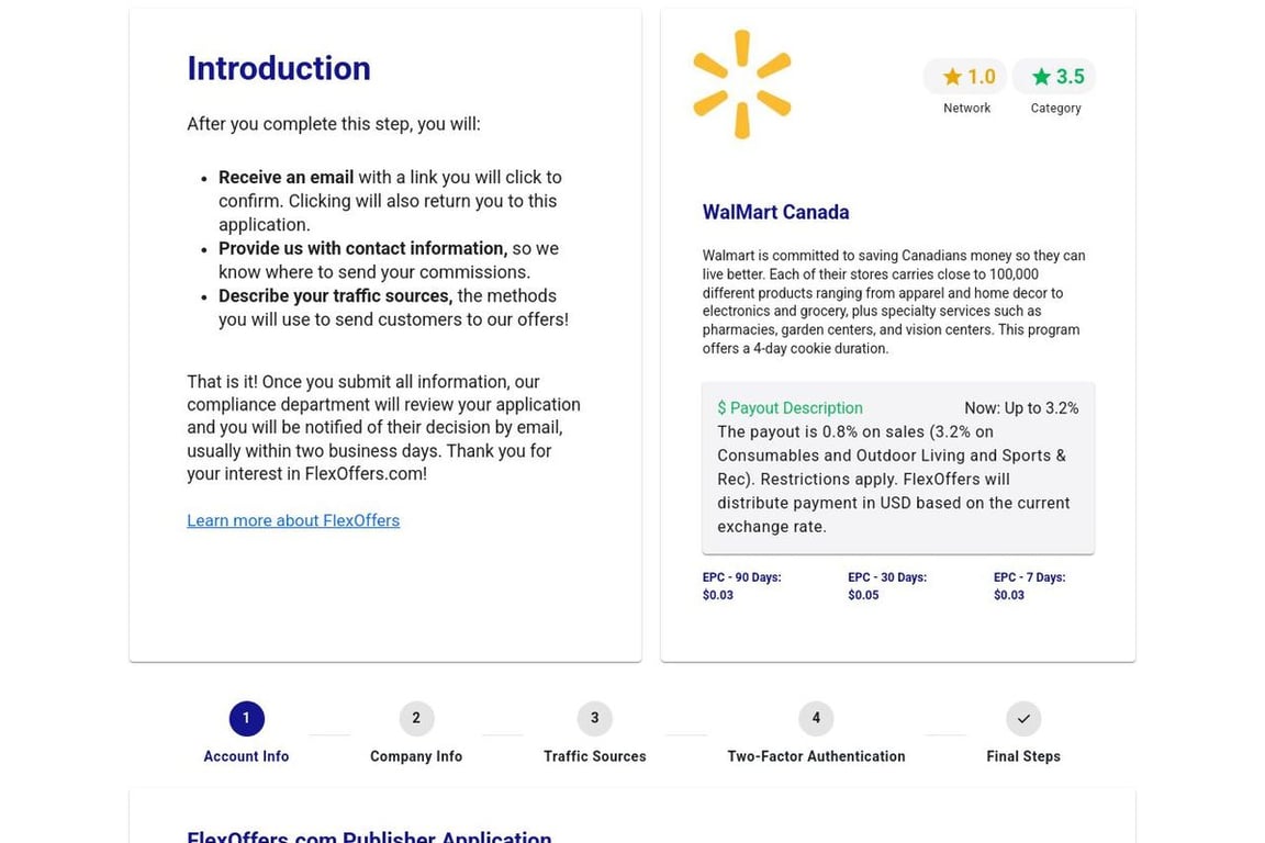 WalMart Canada affiliate program signup page