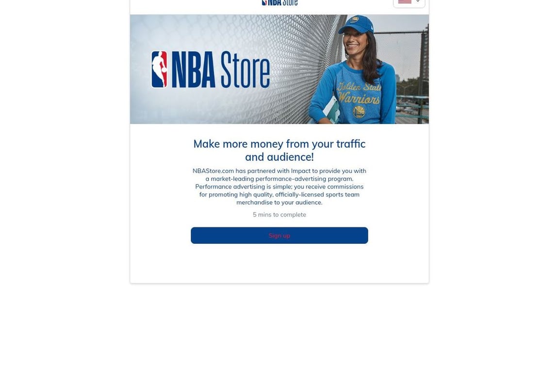 NBA Store affiliate program signup page