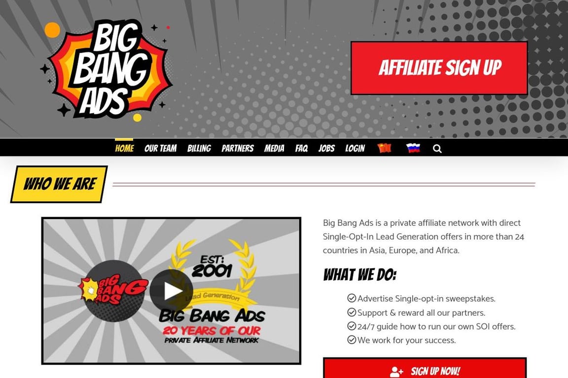 Big Bang Ads homepage