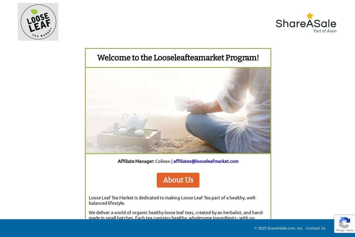 Loose Leaf Tea Market affiliate program signup page
