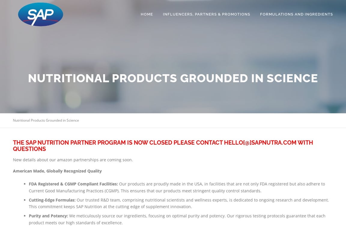 SAPNutrition homepage