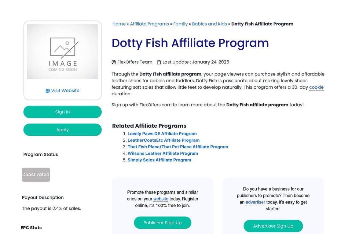 Dotty Fish affiliate program signup page
