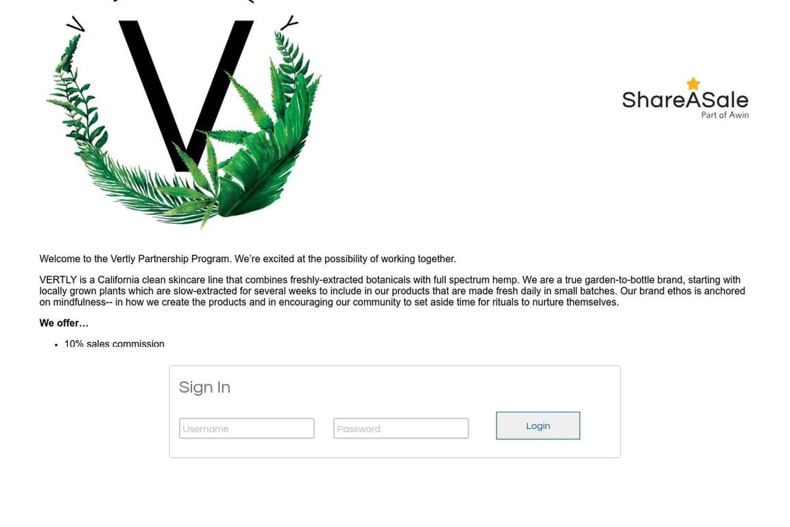 Vertly affiliate program signup page