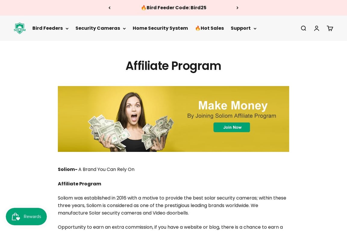 Soliom affiliate program signup page