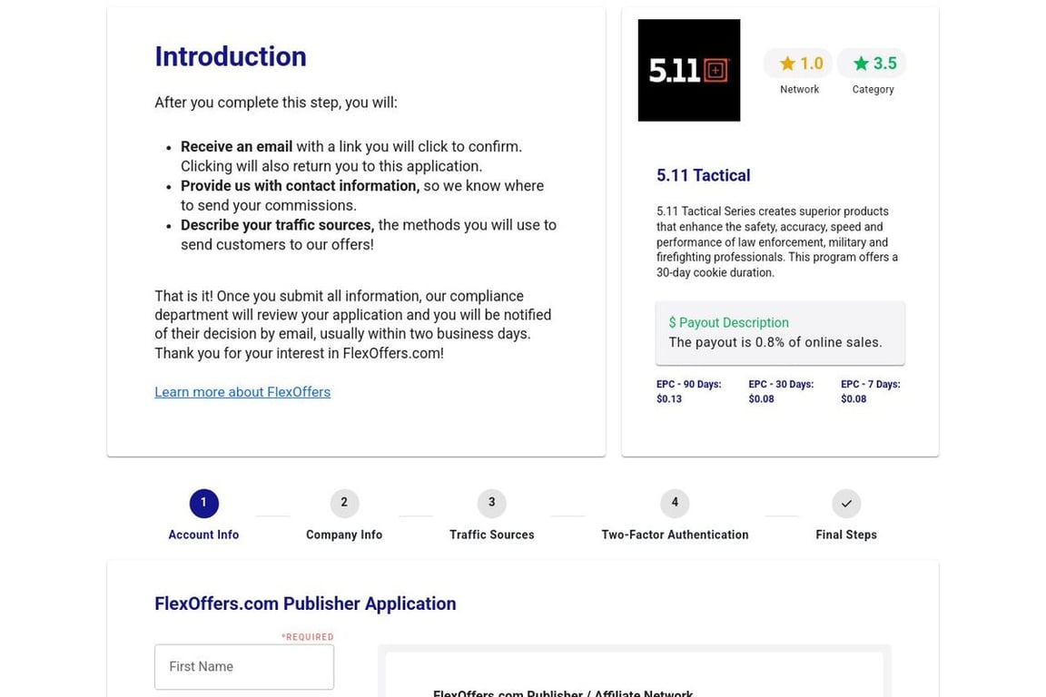 5.11 Tactical affiliate program signup page