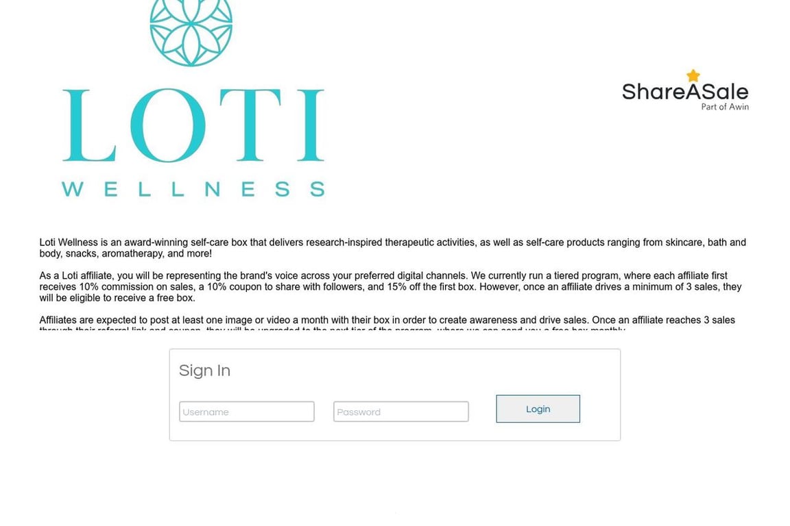 Loti Wellness affiliate program signup page