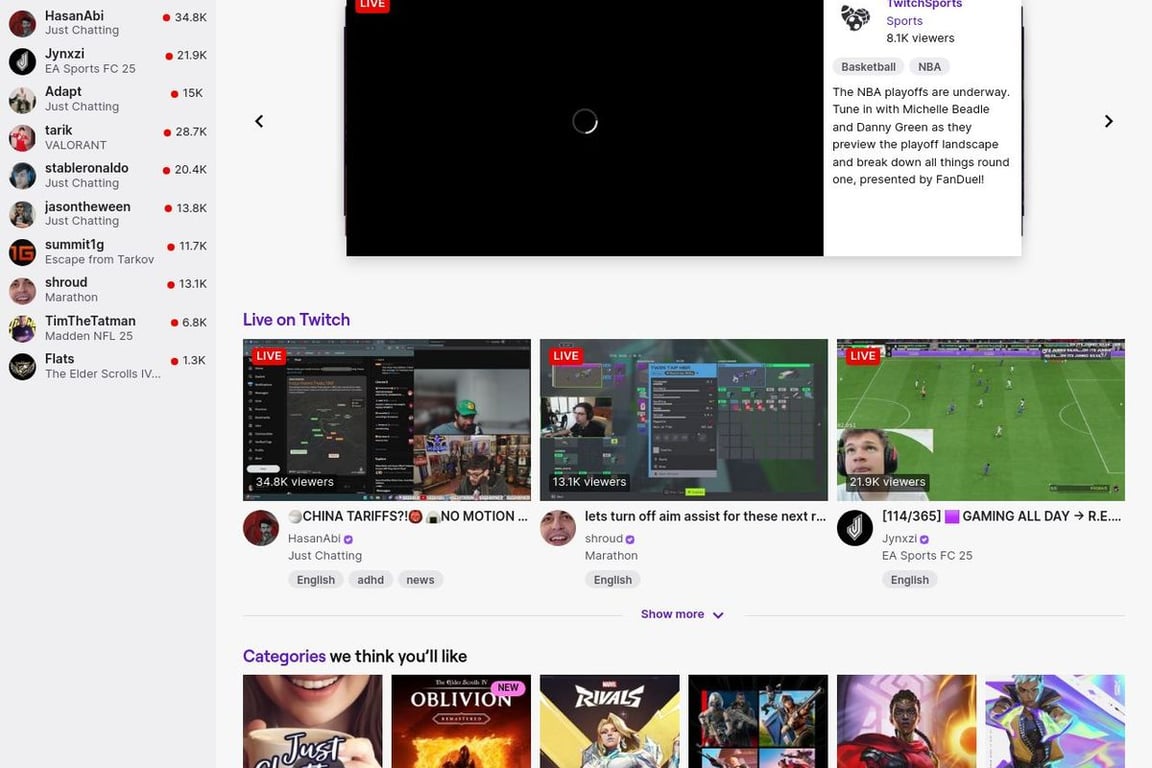Twitch homepage